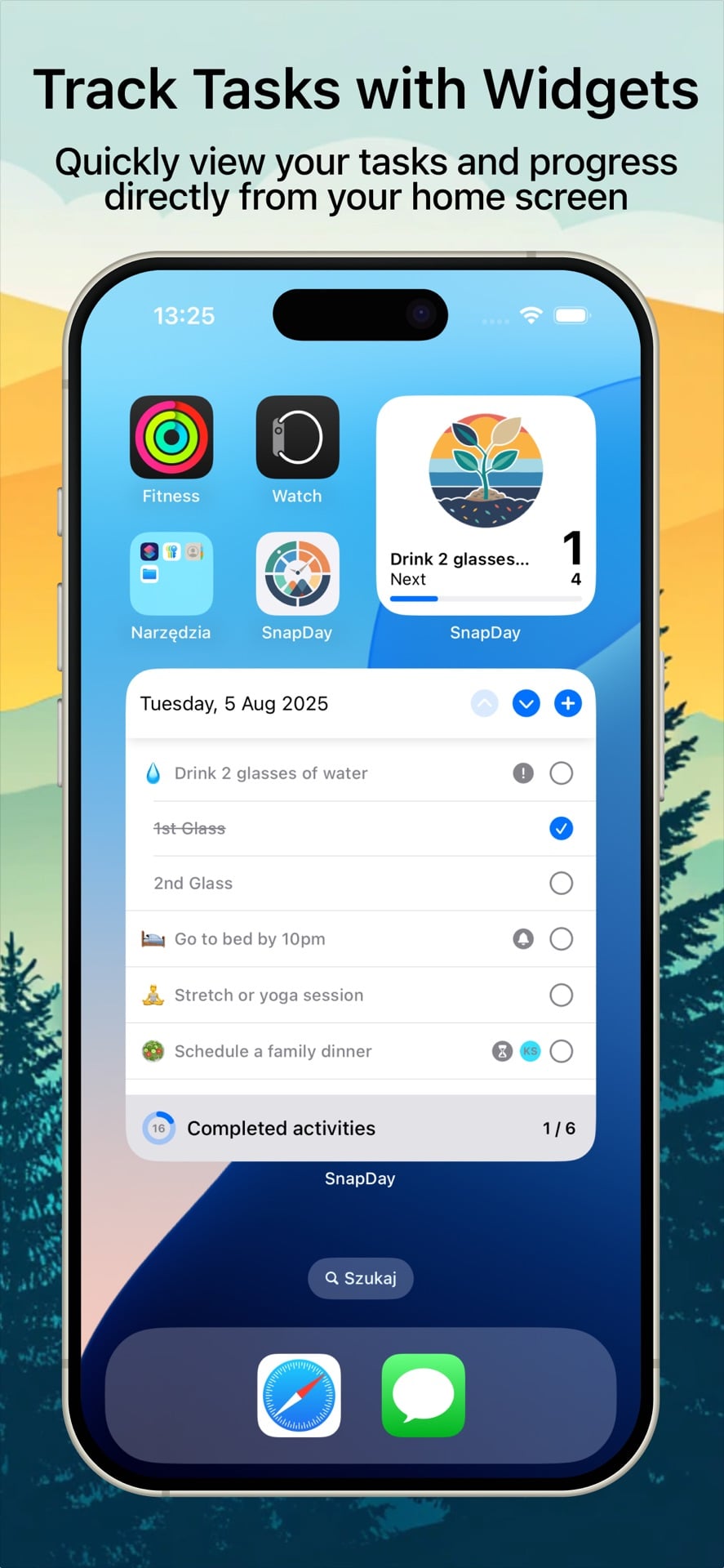 SnapDay home screen widgets